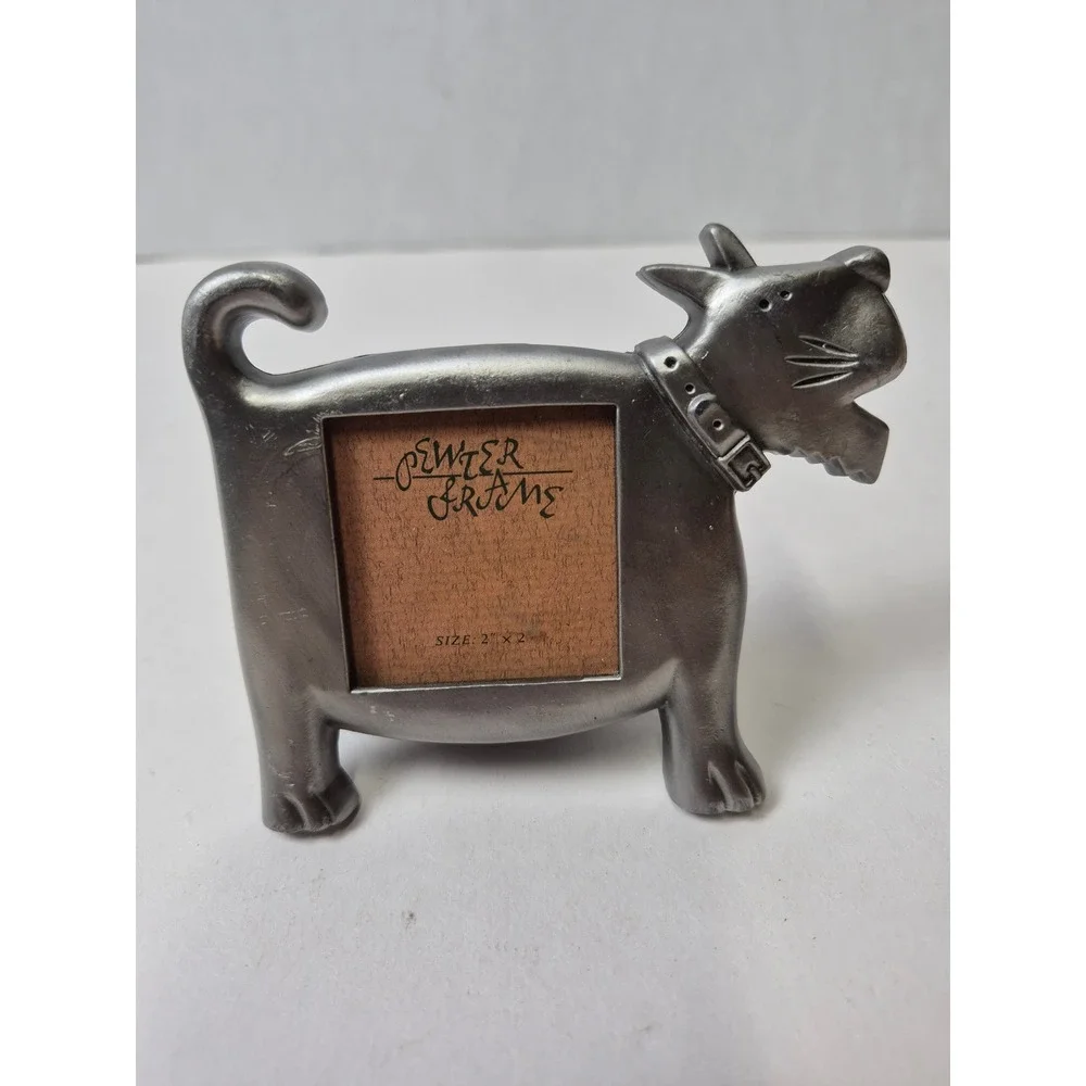 Vintage Pewter Scottie Dog Picture Frame Scottish Terrier Mini Tabletop Decor